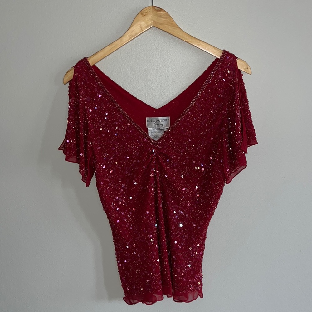 Papell Boutique Evening Beaded Silk Blouse
